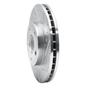 Nissan X-Trail Brake Rotor (1) - Front Right - R1 Concepts - Drilled & Slotted - Silver - `02-`07